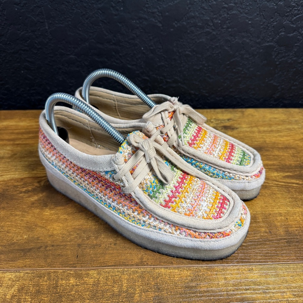 Clarks Originals Wallabee 261801704050 Multicolor Woven Suede Loafers Womens 7.5